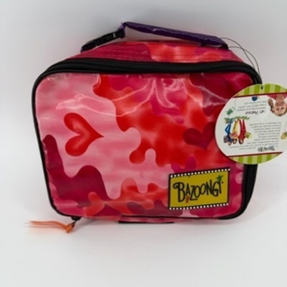 Bazoongi Kids Pink Red Heart Camo Insulated Lunch Box NWT School Bag Cooler‎